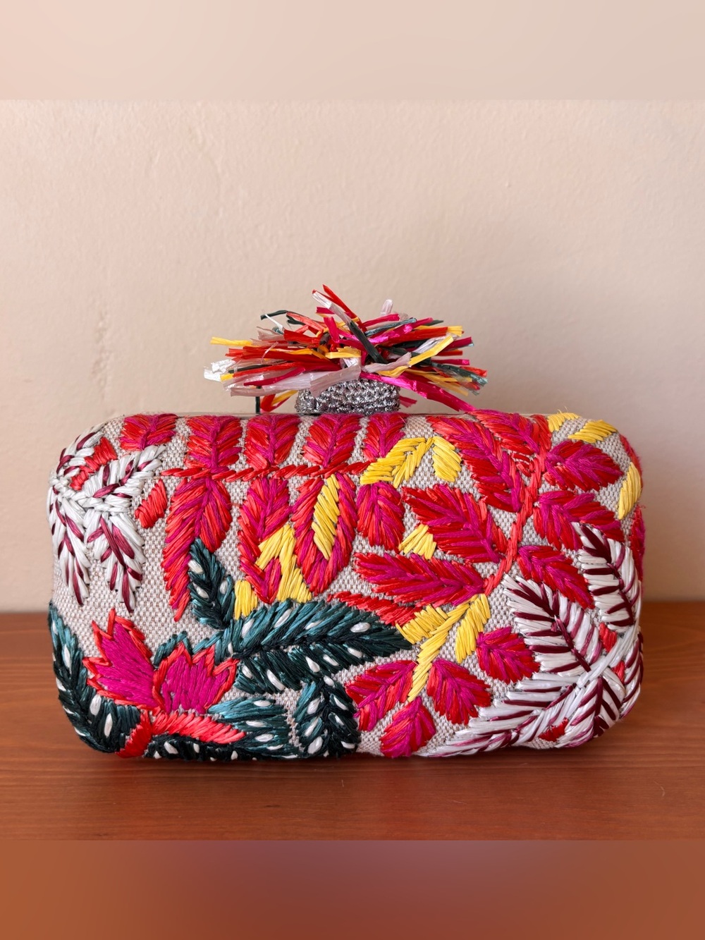 Zara Embroidered Floral Clutch Bag in Multicolor